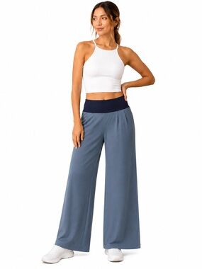 Lucy Wide Leg Yoga Pants Women Medium Blue Pull On Athleisure Lounge